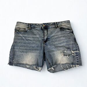 Cato Est Denim Shorts Womens 12 Mid Rise Distressed Raw Hem Jean Shorts Blue